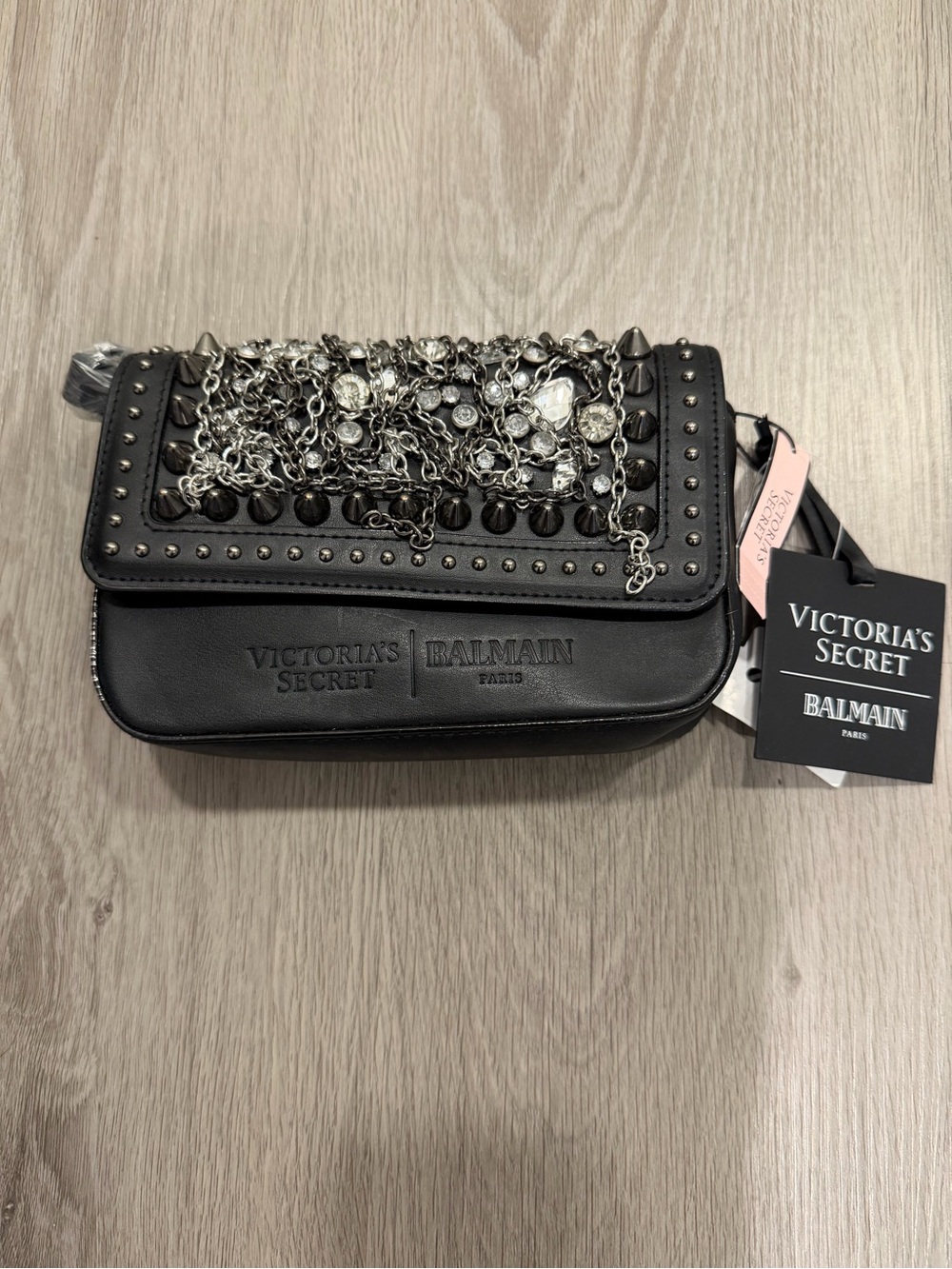 Victoria’s Secret x Balmain Black Studded Chain Crossbody Bag NWT
